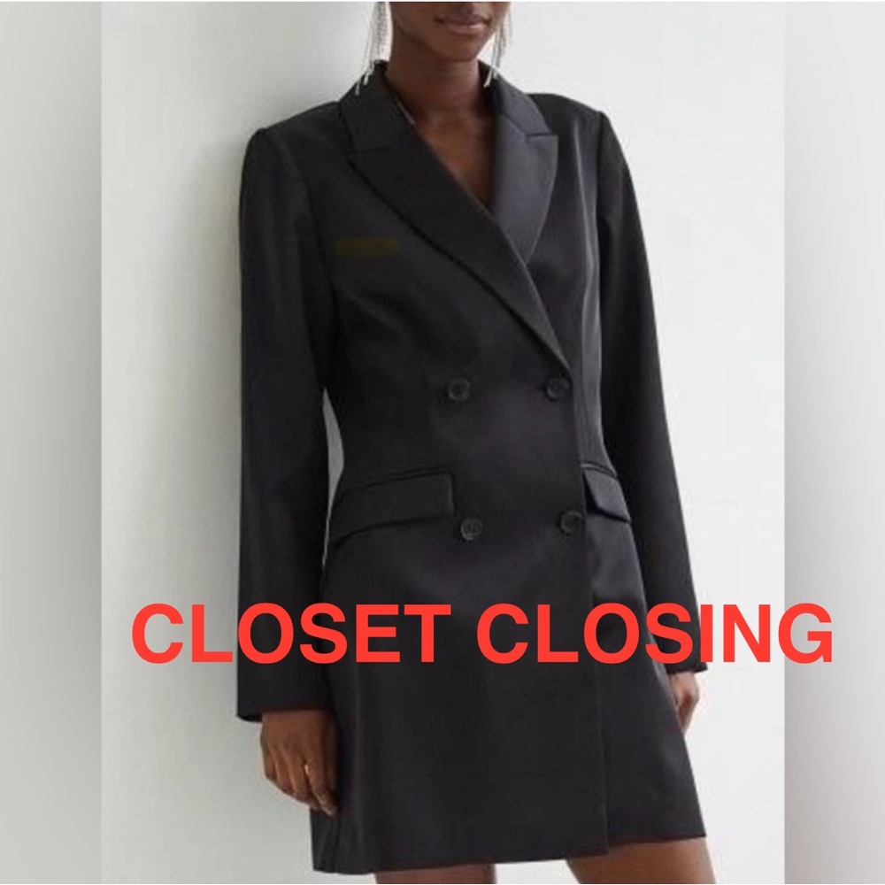 H&M Black Satin Double-breasted Blazer Jacket Dress. NWT